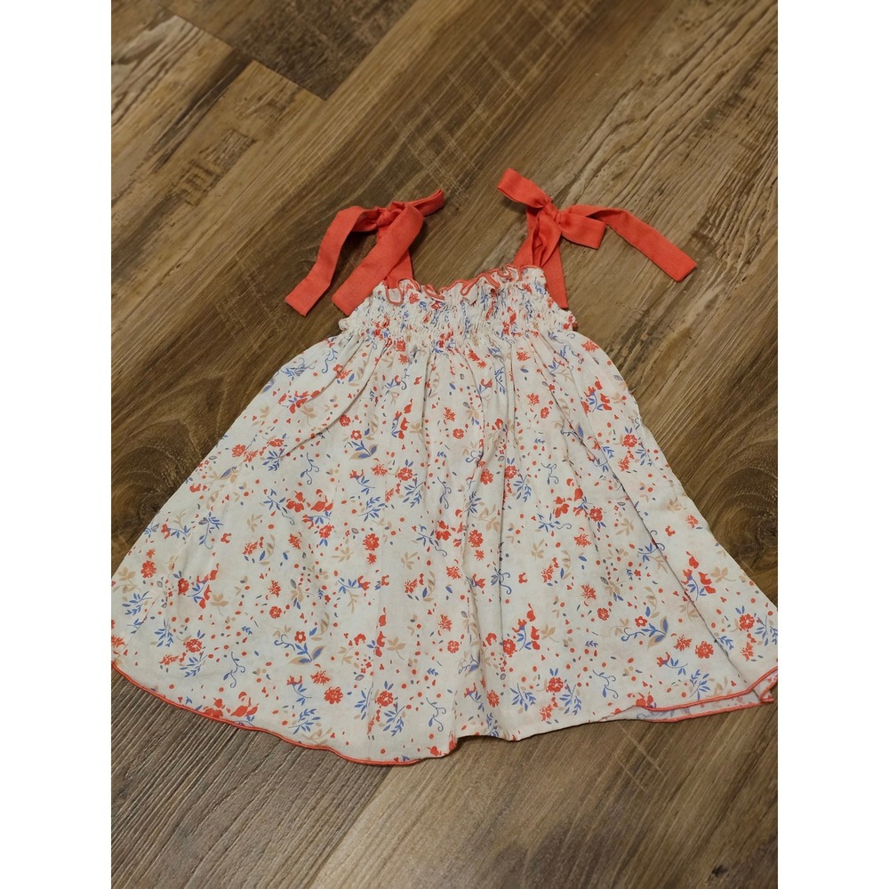 Edgehill Collection Baby Girls Floral Smocked Dress Coral Cream Blue 9M